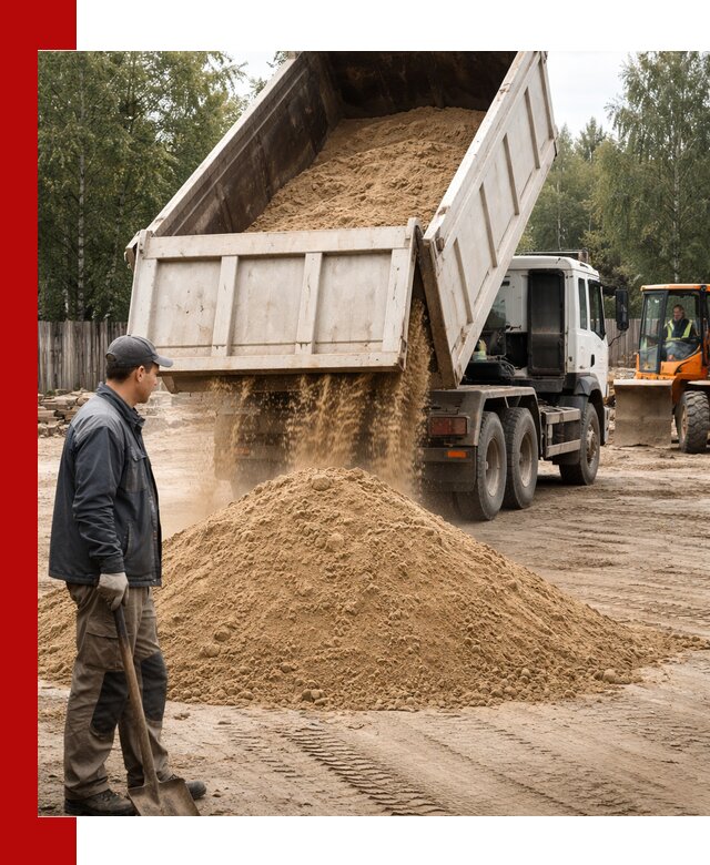 Доставка и продажа песка с разгрузкой в октябрьском