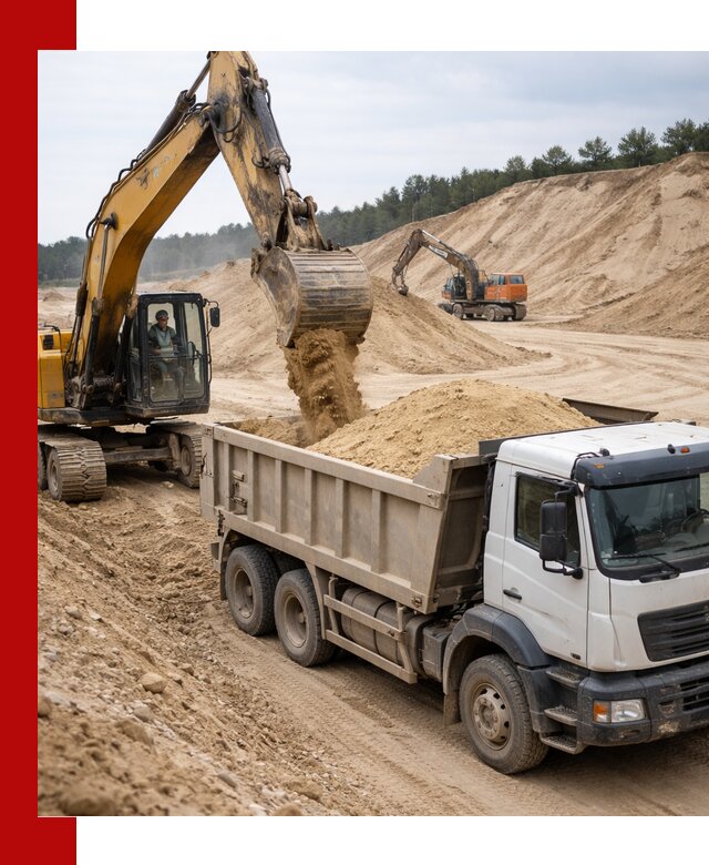 Доставка карьерного песка с самосвалами и разгрузкой в октябрьском