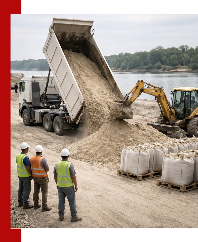 Доставка речного песка в октябрьском самосвалами и погрузкой