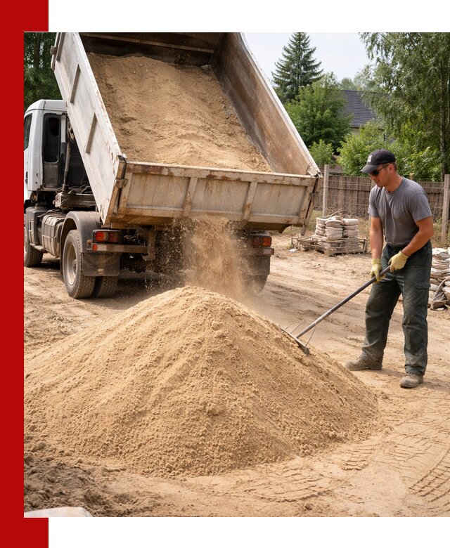 Доставка сухого песка самосвалами в октябрьском