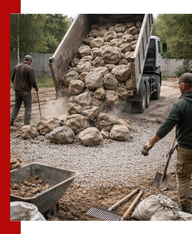 Доставка и укладка булыжника в октябрьском