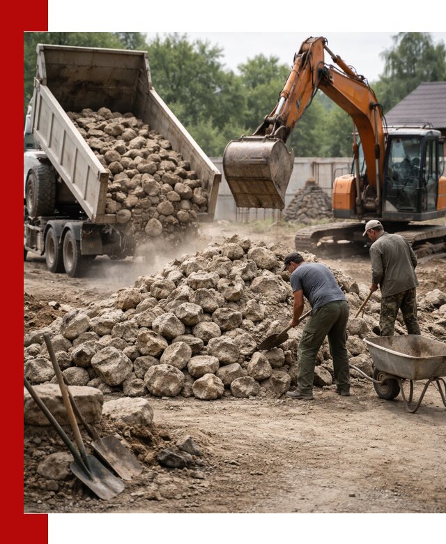 Доставка и разгрузка бутового камня в октябрьском