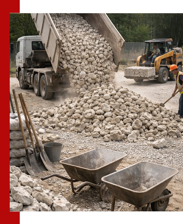 Доставка и продажа бутового известнякового камня в октябрьском