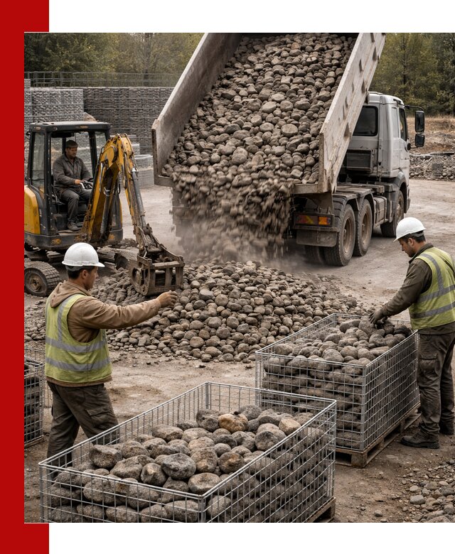 Камень для габионов фракция 100–201 в октябрьском