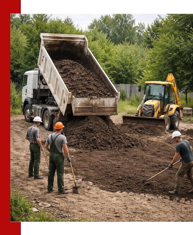 Доставка и укладка грунта для выравнивания участка в октябрьском