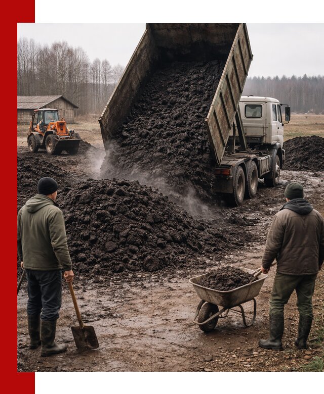 Доставка низинного торфа с разгрузкой и доставкой в октябрьском