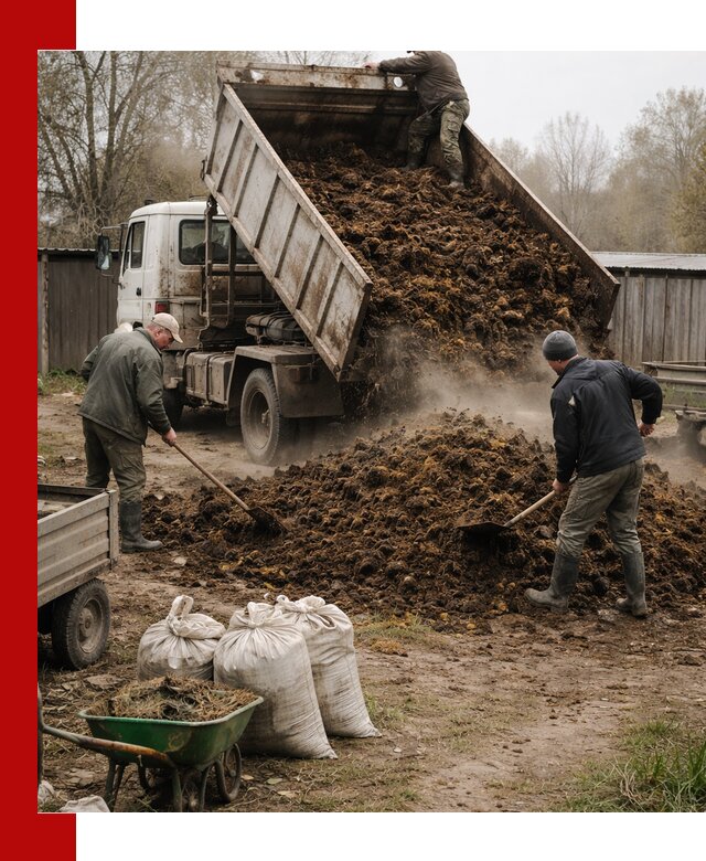 Доставка коровьего навоза самосвалом в октябрьском