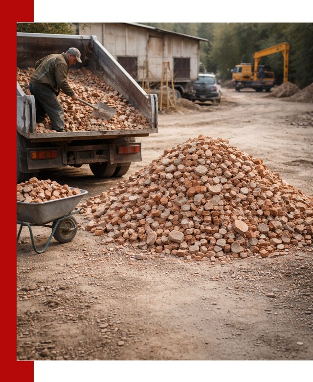 Доставка и подушка из боя кирпича с разгрузкой в октябрьском