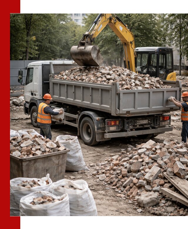 Вывоз строительного мусора в октябрьском с самосвалами и контейнерами