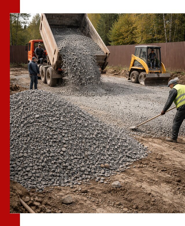 Отсыпка участка щебнем с доставкой и уплотнением в октябрьском